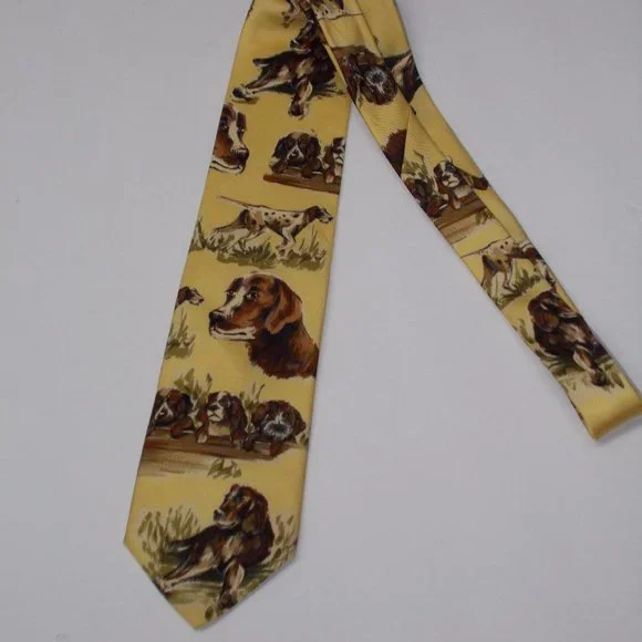 EUC, Pointer Hunting Dog Tie by Land' End From Puppy to Grown 100% Silk - Picture 3 of 6
